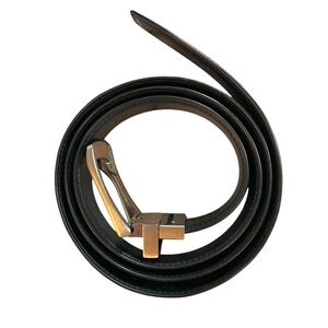 Black Leather Belt with Gold Buckle Men’s SZ 38-40